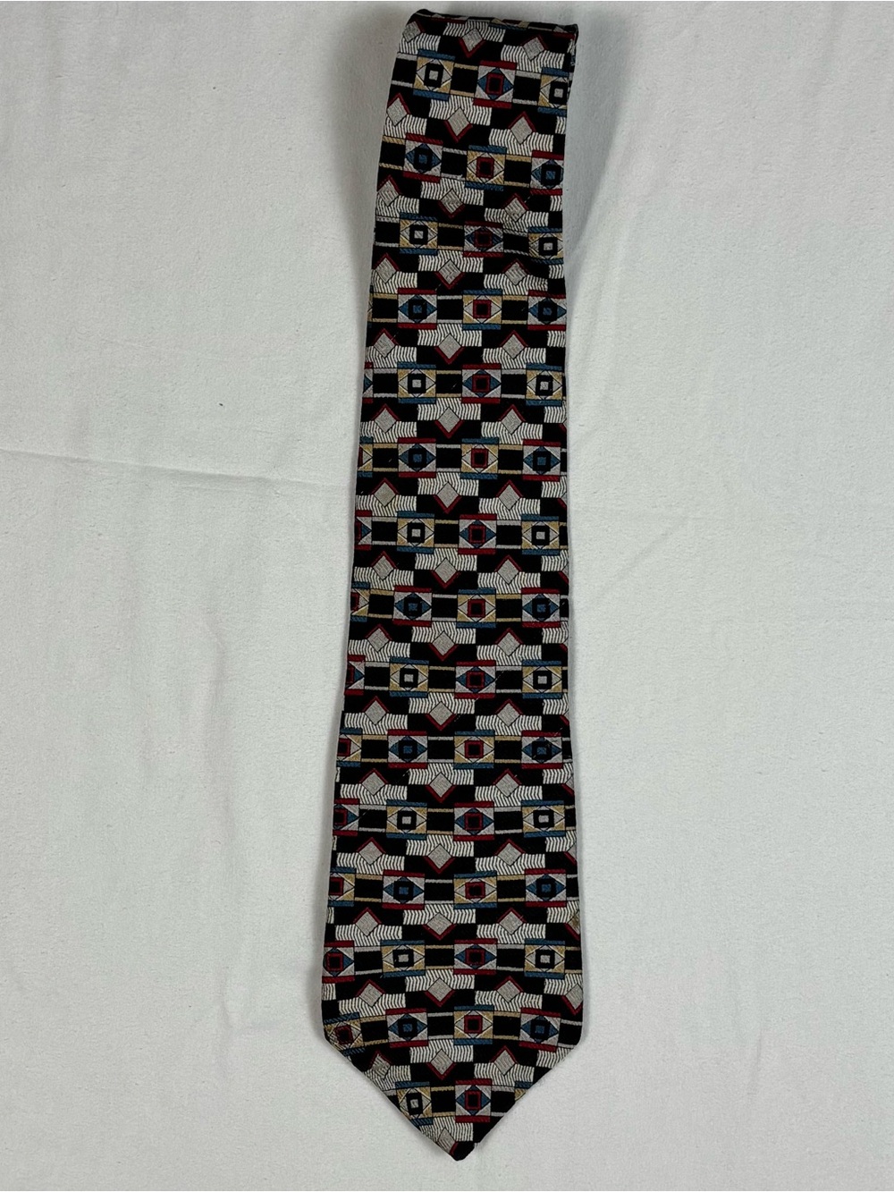 ALBERT NIPON Men's 100% Silk Necktie USA Designer Geometric Multicolor Vintage